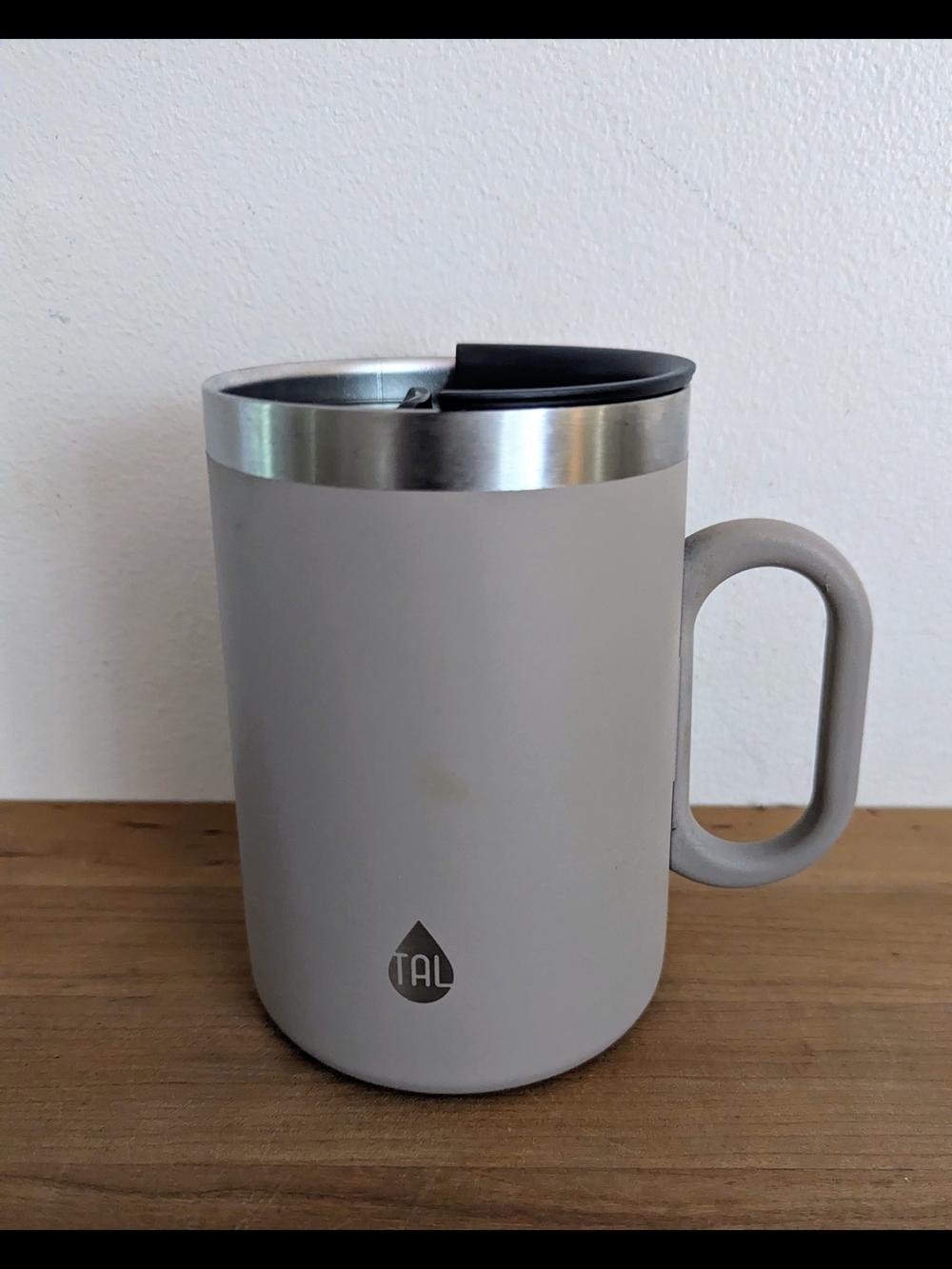Taupe Travel Mug with Handle - Insulated Stainless Steel